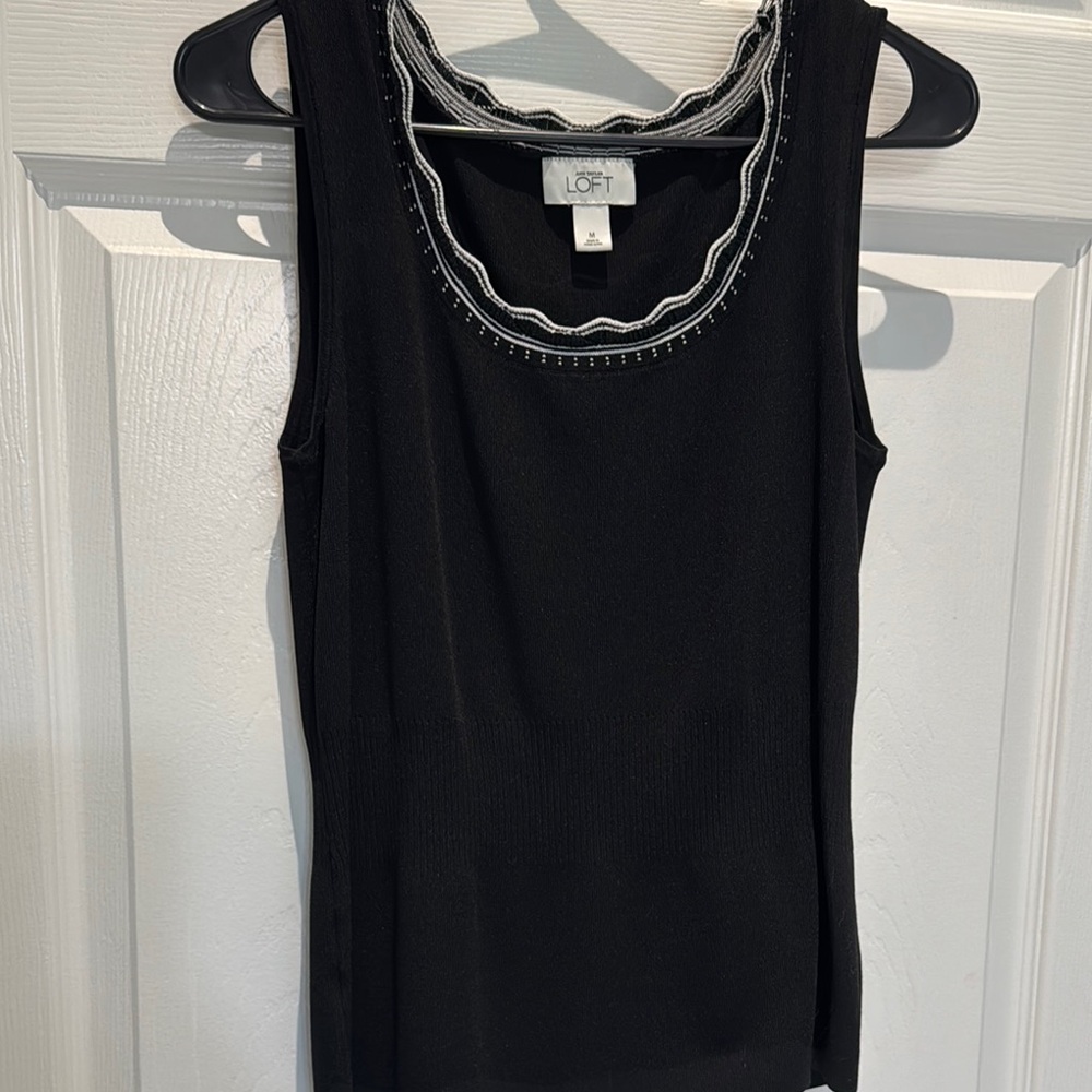 LOFT Black Fitted Ribbed Tank Top